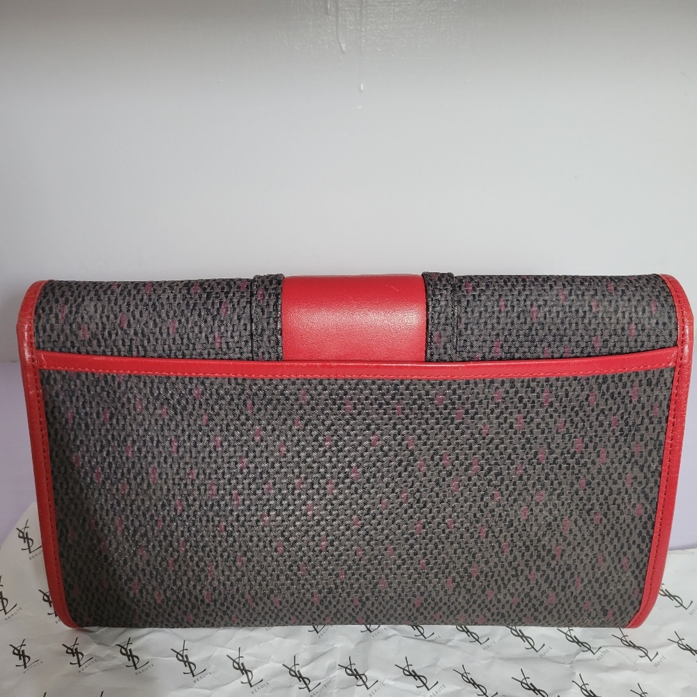 Yves Saint Laurent YSL Black Woven Flap Clutch Bag Red - Picture 4 of 10